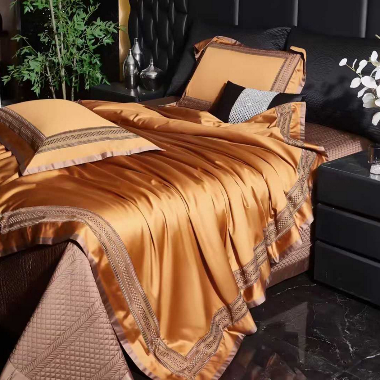 91家纺网 家纺一手货源 找家纺 edra 2026新款140S埃及棉高奢全棉床盖款四件套-劳伦斯 劳伦斯-焦糖