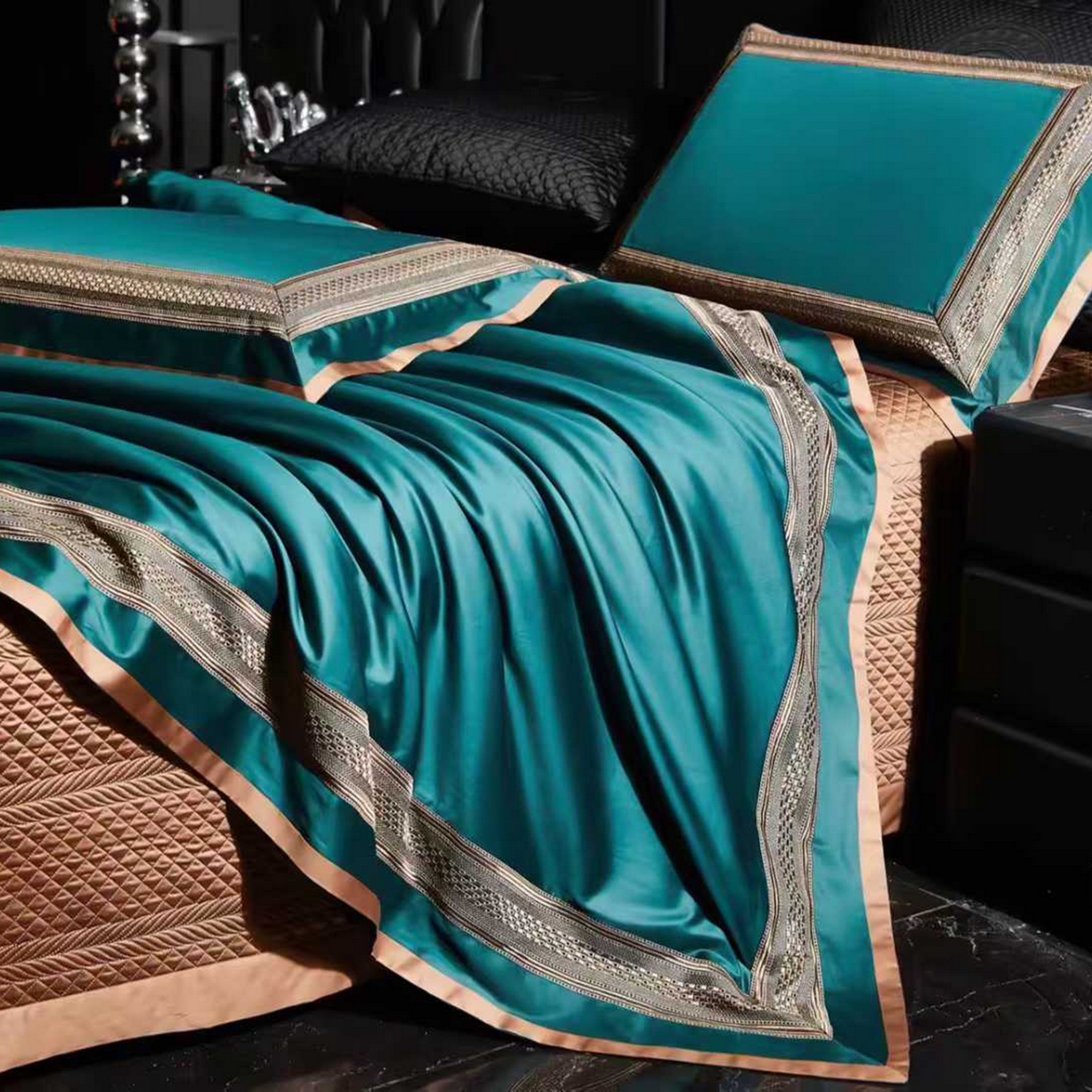 91家纺网 家纺一手货源 找家纺 edra 2026新款140S埃及棉高奢全棉床盖款四件套-劳伦斯 劳伦斯-宝石绿