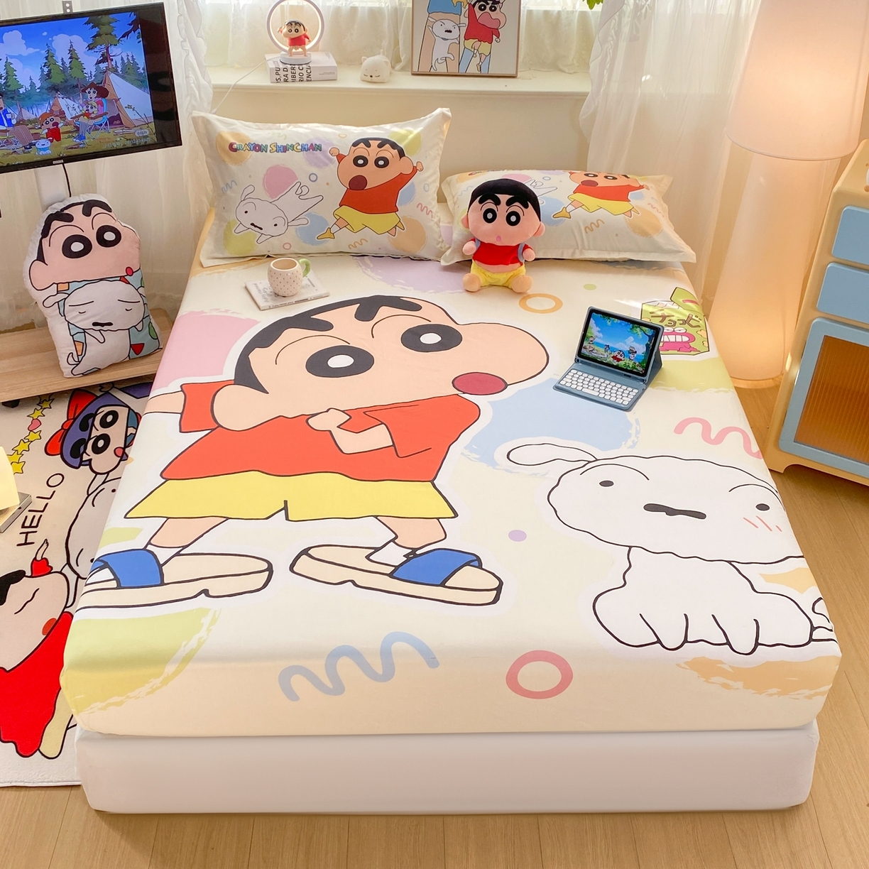 91家纺网 家纺一手货源 找家纺 （总）博雅 2026新款蜡笔小新正版授权全棉纯棉大版床笠单件床笠单品单床笠