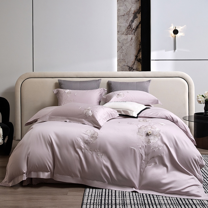 91家纺网 家纺一手货源 找家纺 蒂爵 2026新款贡缎100支长绒棉全棉纯棉刺绣绣花四件套高端四件套-繁花 繁花-迷迭紫