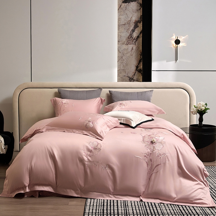 91家纺网 家纺一手货源 找家纺 （总）蒂爵 2026新款贡缎100支长绒棉全棉纯棉刺绣绣花四件套高端四件套-繁花