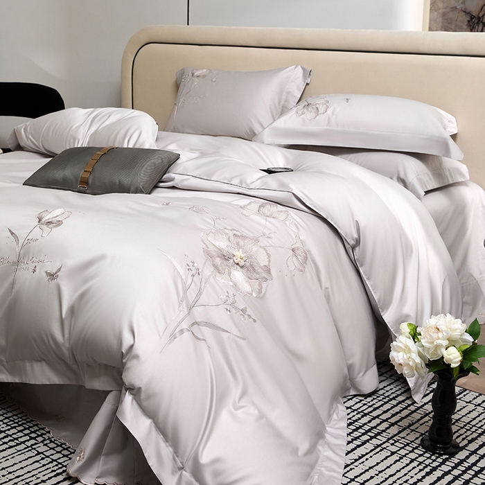 91家纺网 家纺一手货源 找家纺 蒂爵 2026新款贡缎100支长绒棉全棉纯棉刺绣绣花四件套高端四件套-繁花 繁花-晶钻灰