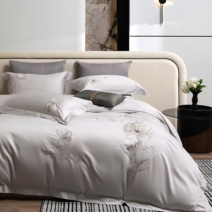 91家纺网 家纺一手货源 找家纺 蒂爵 2026新款贡缎100支长绒棉全棉纯棉刺绣绣花四件套高端四件套-繁花 繁花-晶钻灰