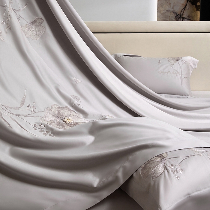 91家纺网 家纺一手货源 找家纺 蒂爵 2026新款贡缎100支长绒棉全棉纯棉刺绣绣花四件套高端四件套-繁花 繁花-晶钻灰