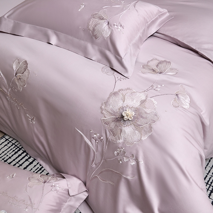 91家纺网 家纺一手货源 找家纺 蒂爵 2026新款贡缎100支长绒棉全棉纯棉刺绣绣花四件套高端四件套-繁花 繁花-迷迭紫