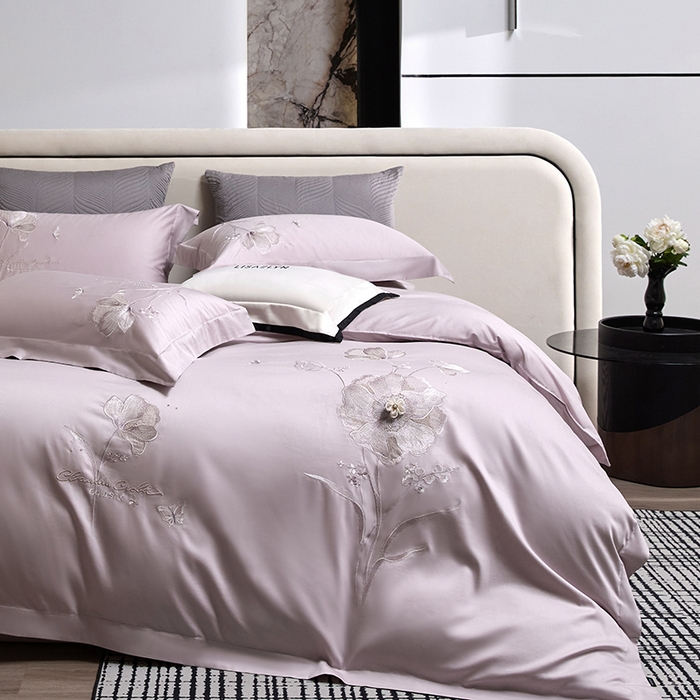 91家纺网 家纺一手货源 找家纺 蒂爵 2026新款贡缎100支长绒棉全棉纯棉刺绣绣花四件套高端四件套-繁花 繁花-迷迭紫