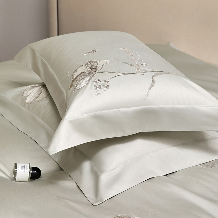 91家纺网 家纺一手货源 找家纺 蒂爵 2026新款贡缎100支长绒棉全棉纯棉刺绣绣花四件套高端四件套-繁花 繁花-抹茶绿