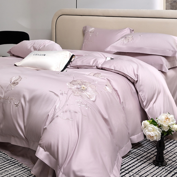 91家纺网 家纺一手货源 找家纺 蒂爵 2026新款贡缎100支长绒棉全棉纯棉刺绣绣花四件套高端四件套-繁花 繁花-迷迭紫