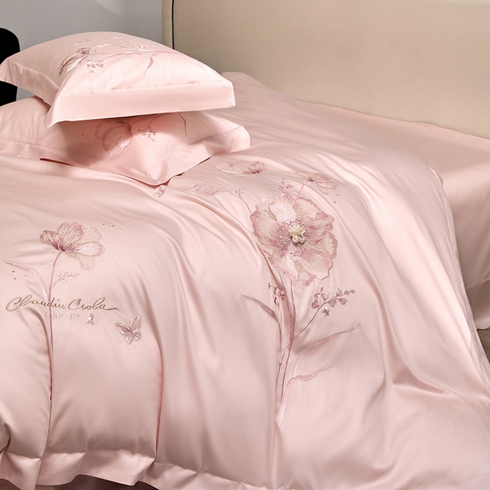 91家纺网 家纺一手货源 找家纺 蒂爵 2026新款贡缎100支长绒棉全棉纯棉刺绣绣花四件套高端四件套-繁花 繁花-倩影粉