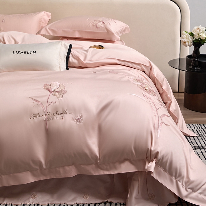 91家纺网 家纺一手货源 找家纺 蒂爵 2026新款贡缎100支长绒棉全棉纯棉刺绣绣花四件套高端四件套-繁花 繁花-倩影粉