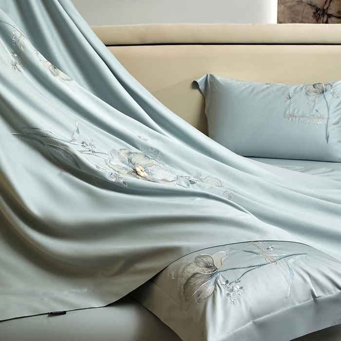 91家纺网 家纺一手货源 找家纺 蒂爵 2026新款贡缎100支长绒棉全棉纯棉刺绣绣花四件套高端四件套-繁花 繁花-冰晶兰