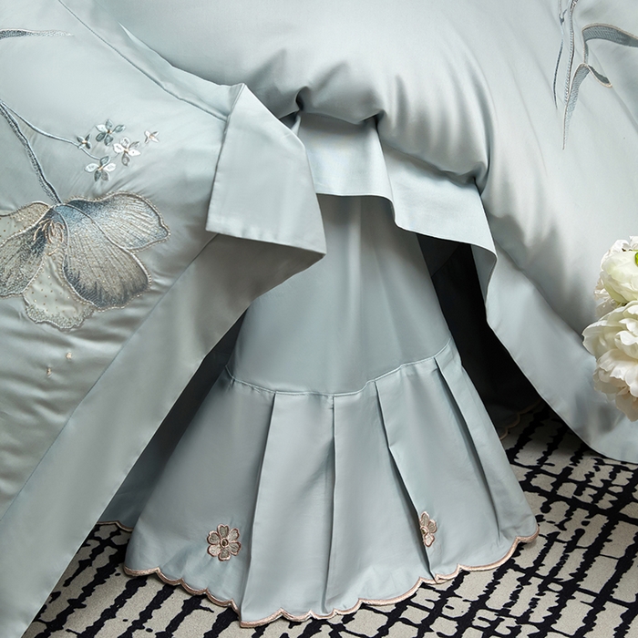 91家纺网 家纺一手货源 找家纺 蒂爵 2026新款贡缎100支长绒棉全棉纯棉刺绣绣花四件套高端四件套-繁花 繁花-冰晶兰