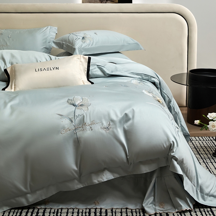 91家纺网 家纺一手货源 找家纺 蒂爵 2026新款贡缎100支长绒棉全棉纯棉刺绣绣花四件套高端四件套-繁花 繁花-冰晶兰