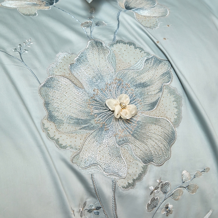 91家纺网 家纺一手货源 找家纺 蒂爵 2026新款贡缎100支长绒棉全棉纯棉刺绣绣花四件套高端四件套-繁花 繁花-冰晶兰
