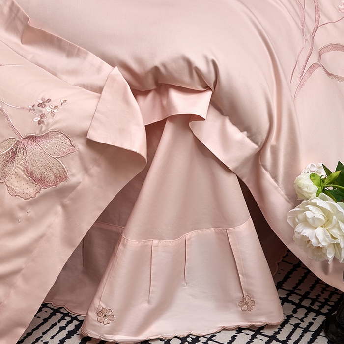 91家纺网 家纺一手货源 找家纺 蒂爵 2026新款贡缎100支长绒棉全棉纯棉刺绣绣花四件套高端四件套-繁花 繁花-倩影粉