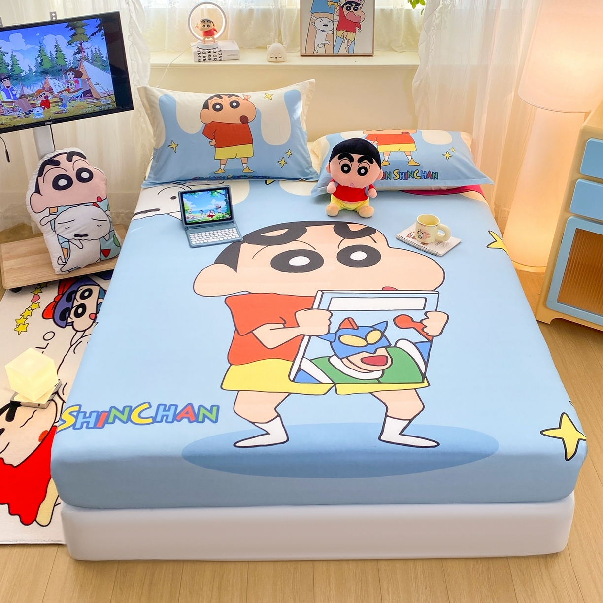 91家纺网 家纺一手货源 找家纺 （总）博雅 2026新款蜡笔小新正版授权全棉纯棉大版床笠单件床笠单品单床笠