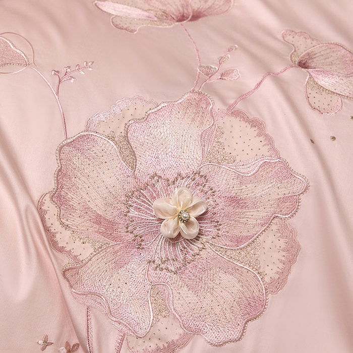 91家纺网 家纺一手货源 找家纺 蒂爵 2026新款贡缎100支长绒棉全棉纯棉刺绣绣花四件套高端四件套-繁花 繁花-倩影粉