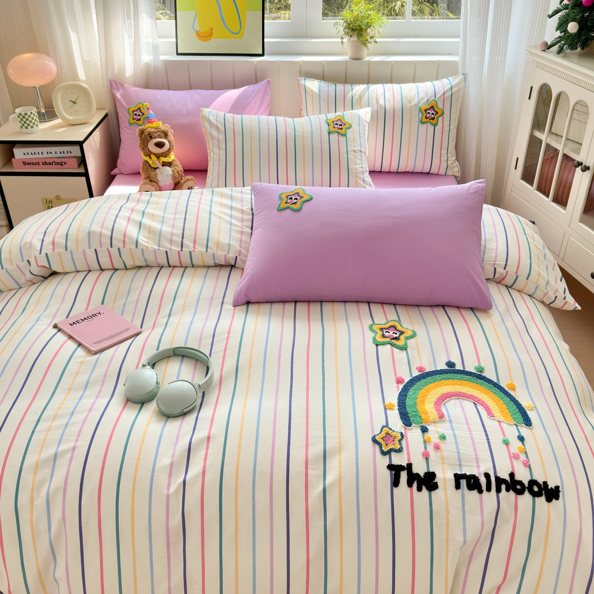 91家纺网 家纺一手货源 找家纺 如意朵 2026新款全棉纯棉毛巾绣四件套（第二批） 彩虹糖