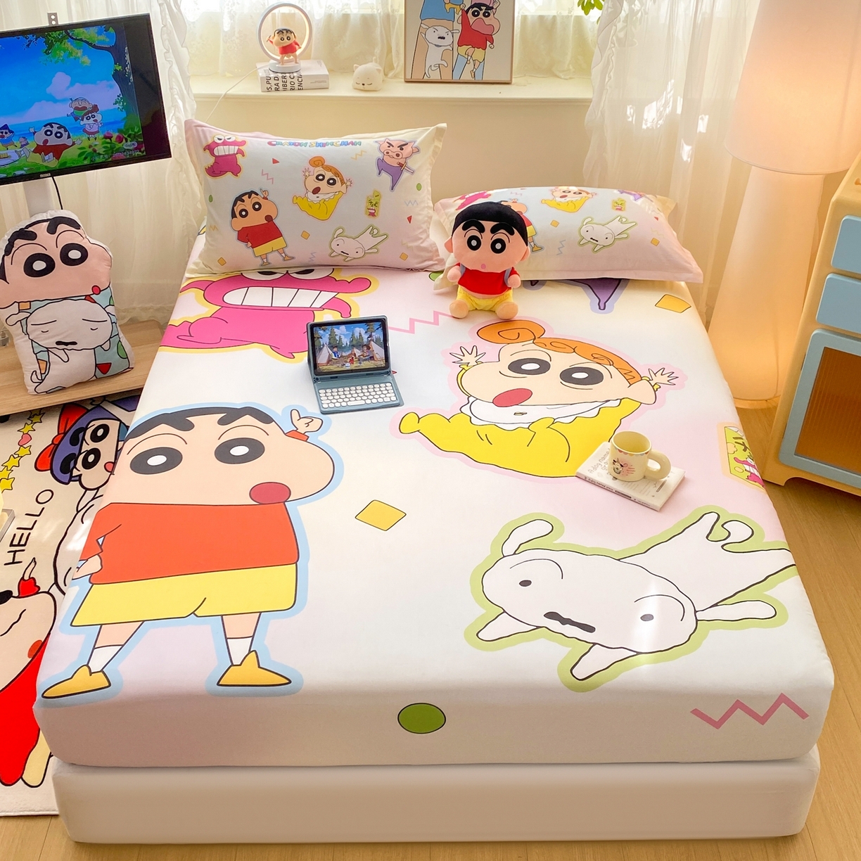 91家纺网 家纺一手货源 找家纺 （总）博雅 2026新款蜡笔小新正版授权全棉纯棉大版床笠单件床笠单品单床笠