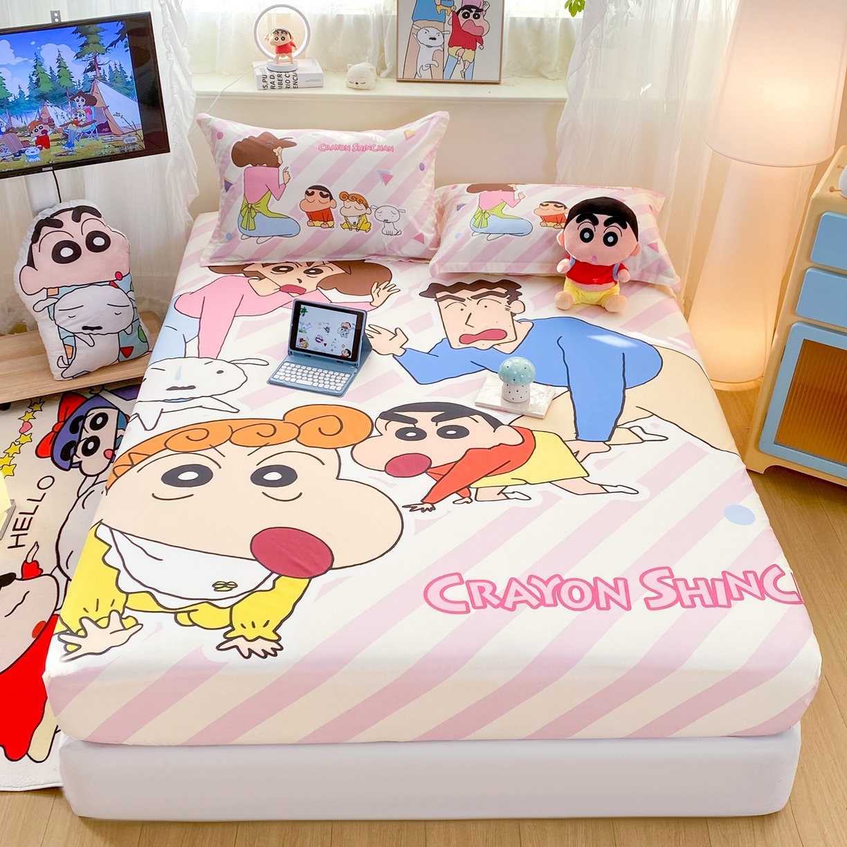 91家纺网 家纺一手货源 找家纺 （总）博雅 2026新款蜡笔小新正版授权全棉纯棉大版床笠单件床笠单品单床笠