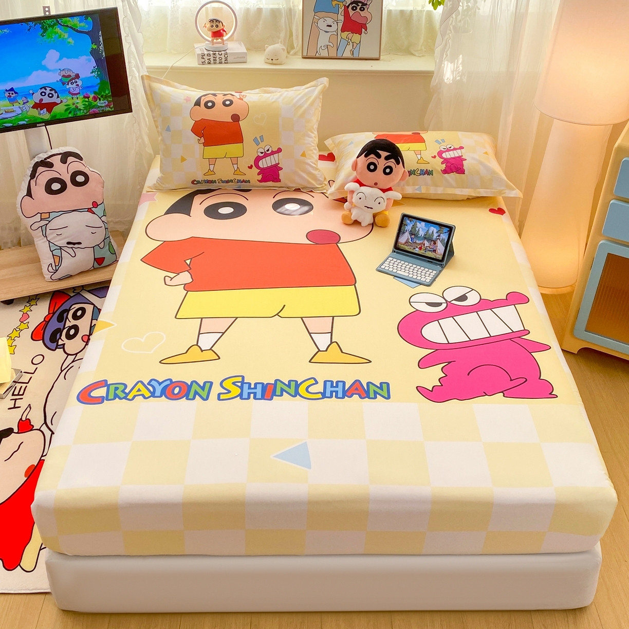 91家纺网 家纺一手货源 找家纺 （总）博雅 2026新款蜡笔小新正版授权全棉纯棉大版床笠单件床笠单品单床笠