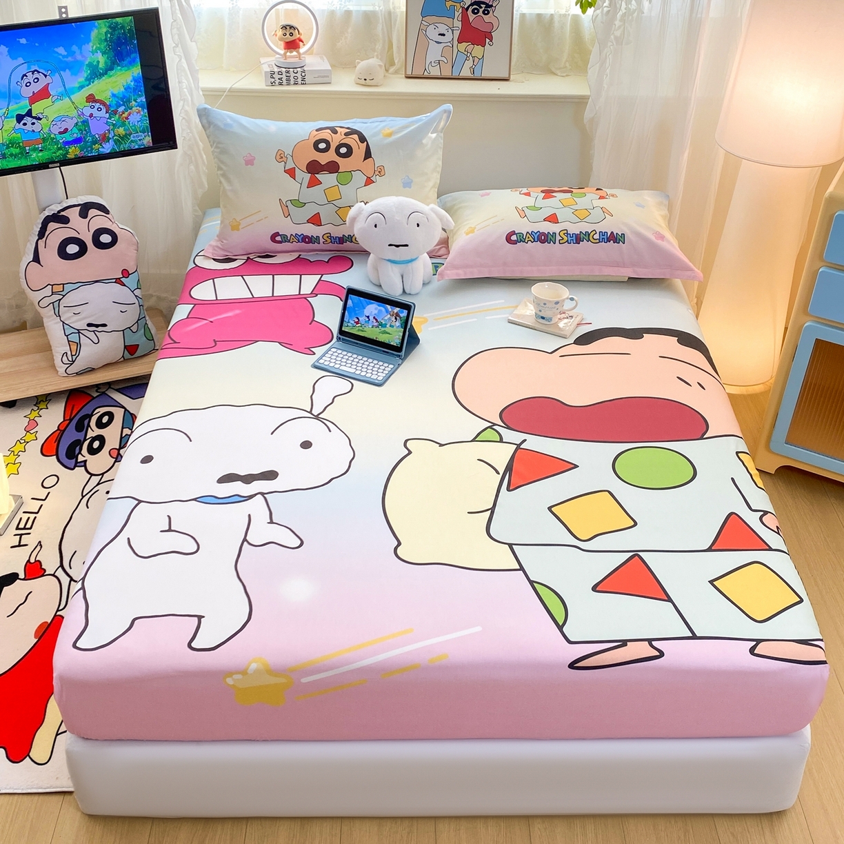 91家纺网 家纺一手货源 找家纺 （总）博雅 2026新款蜡笔小新正版授权全棉纯棉大版床笠单件床笠单品单床笠