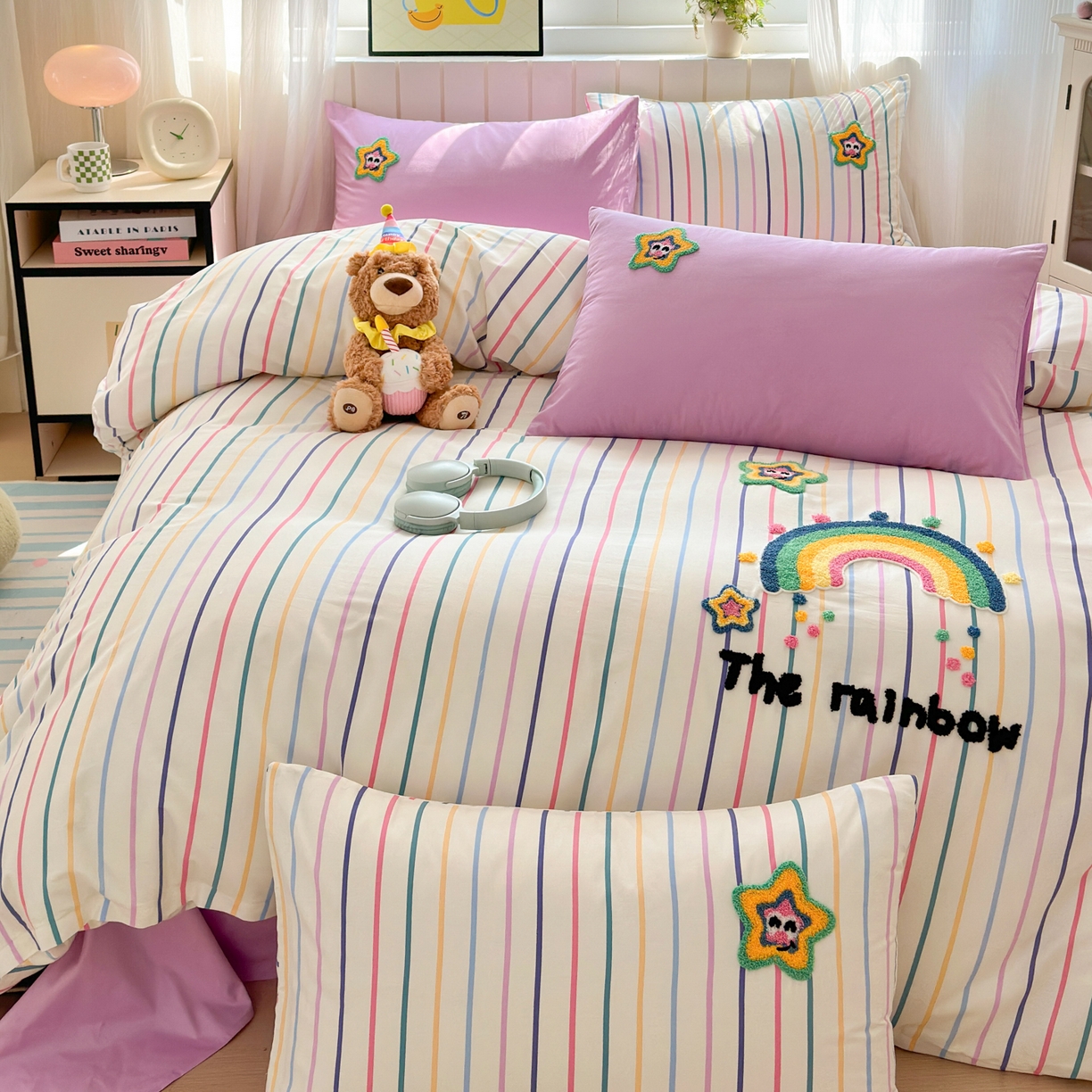 91家纺网 家纺一手货源 找家纺 如意朵 2026新款全棉纯棉毛巾绣四件套（第二批） 彩虹糖