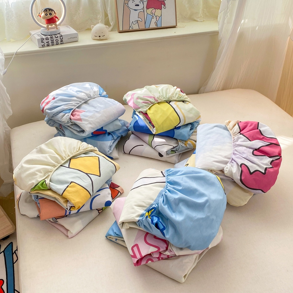 91家纺网 家纺一手货源 找家纺 博雅 2026新款蜡笔小新正版授权全棉纯棉大版床笠单件床笠单品单床笠 组合图（仅供展示不可下单）