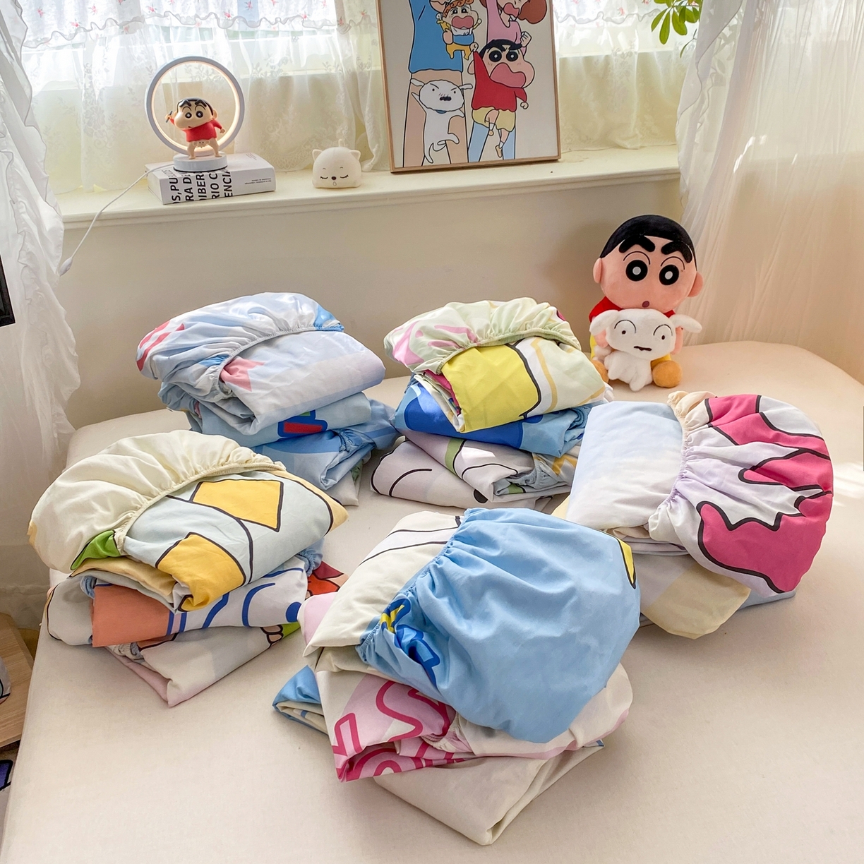 91家纺网 家纺一手货源 找家纺 博雅 2026新款蜡笔小新正版授权全棉纯棉大版床笠单件床笠单品单床笠 组合图（仅供展示不可下单）