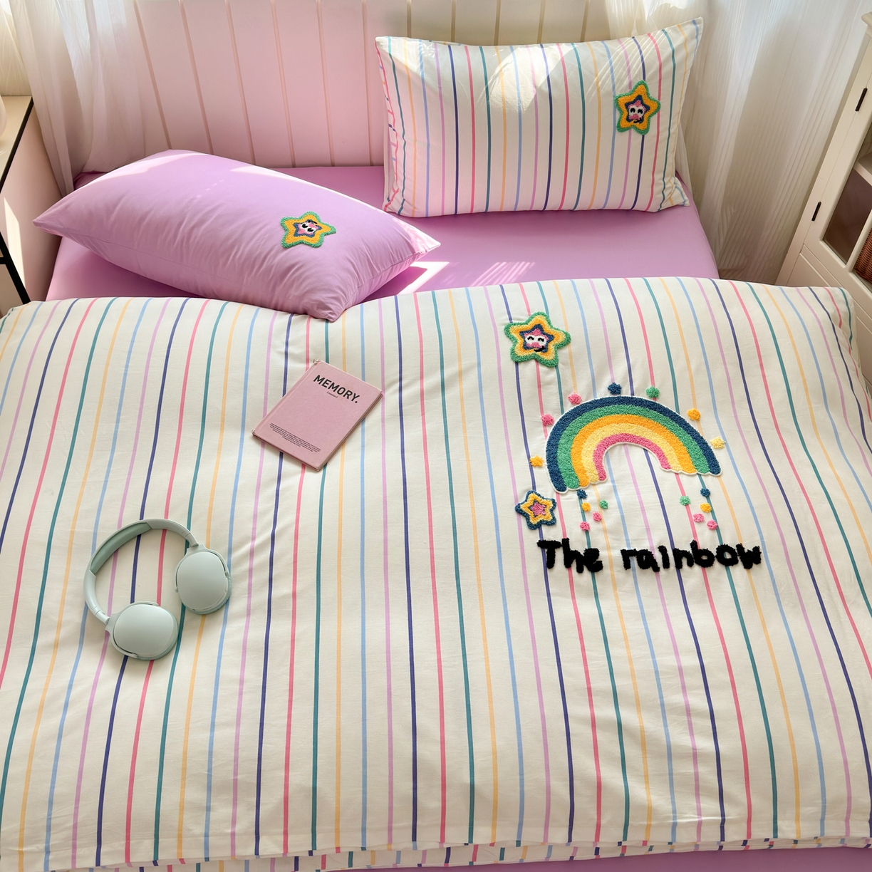 91家纺网 家纺一手货源 找家纺 如意朵 2026新款全棉纯棉毛巾绣四件套（第二批） 彩虹糖