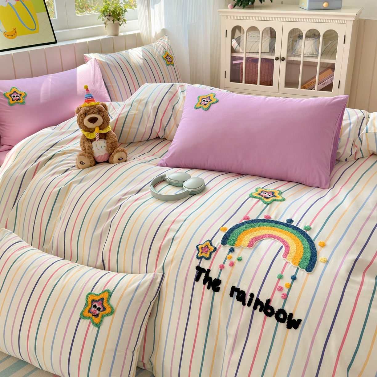 91家纺网 家纺一手货源 找家纺 如意朵 2026新款全棉纯棉毛巾绣四件套（第二批） 彩虹糖