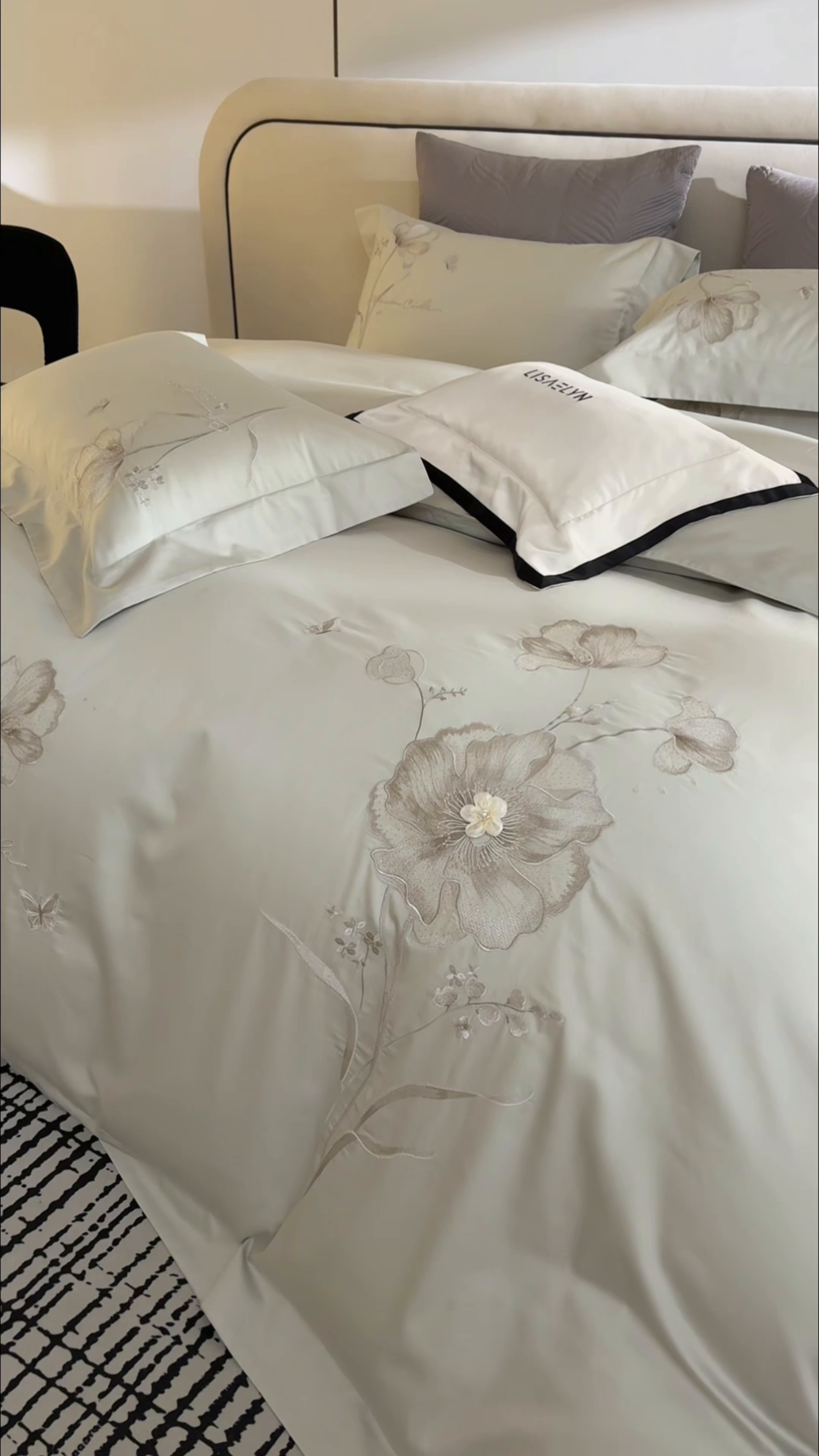 91家纺网 家纺一手货源 找家纺 蒂爵 2026新款贡缎100支长绒棉全棉纯棉刺绣绣花四件套高端四件套-繁花 繁花-抹茶绿