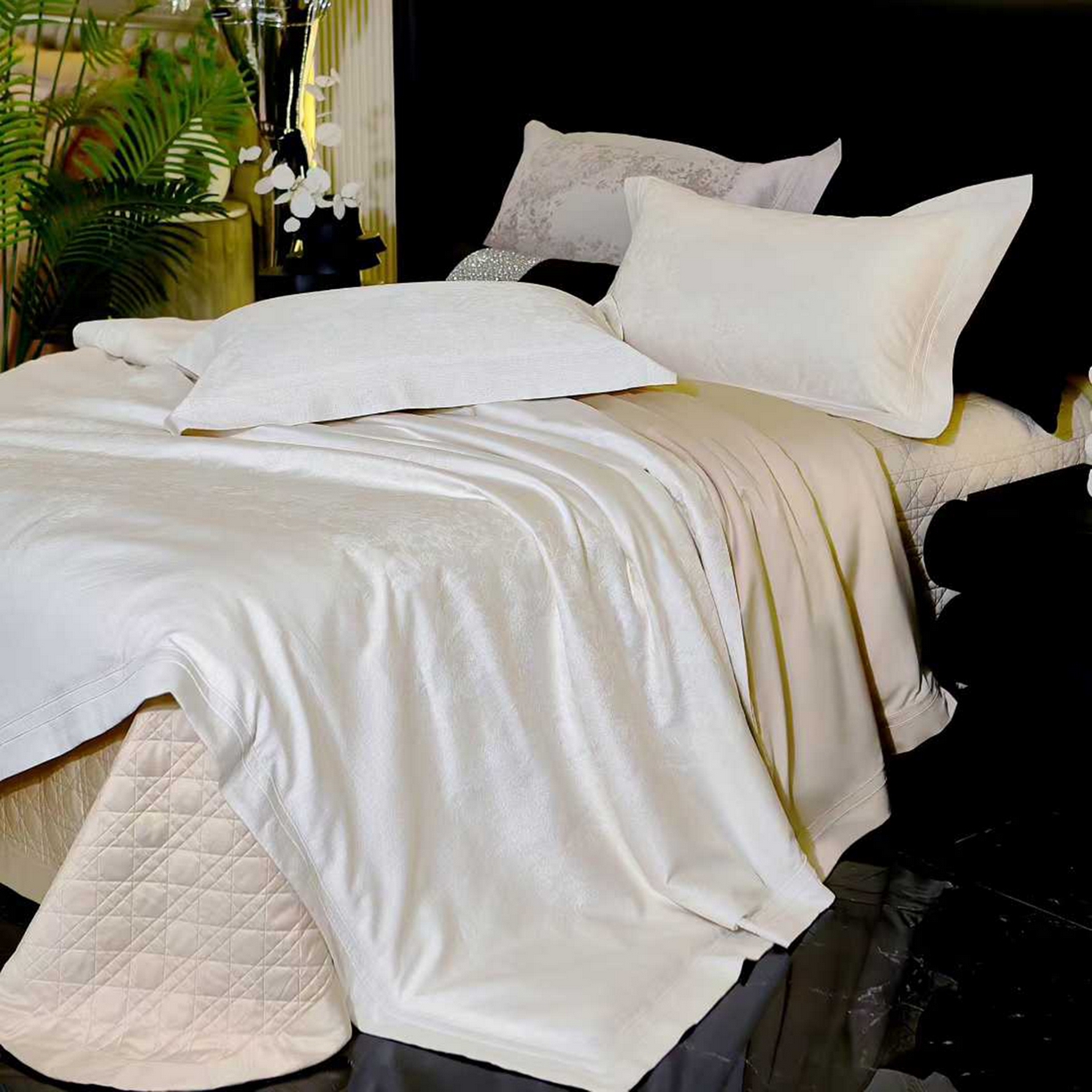 edra 2026新款140S埃及棉-高奢全棉色织提花床盖款四件套 米白