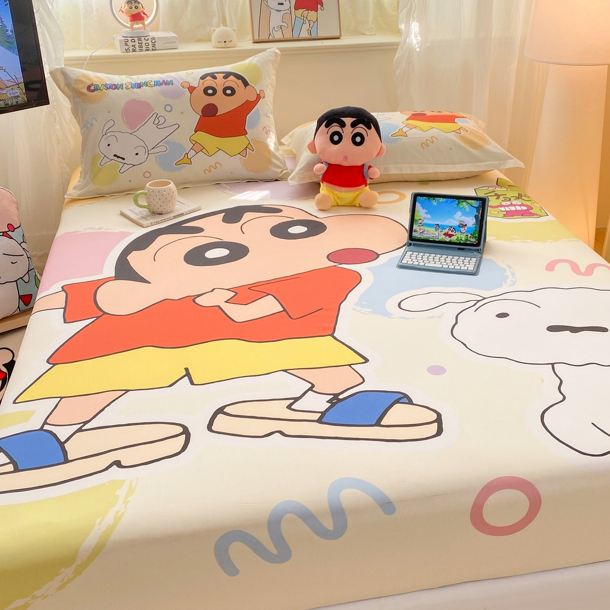 91家纺网 家纺一手货源 找家纺 博雅 2026新款蜡笔小新正版授权全棉纯棉大版床笠单件床笠单品单床笠 大版-彩色圈圈蜡笔小新