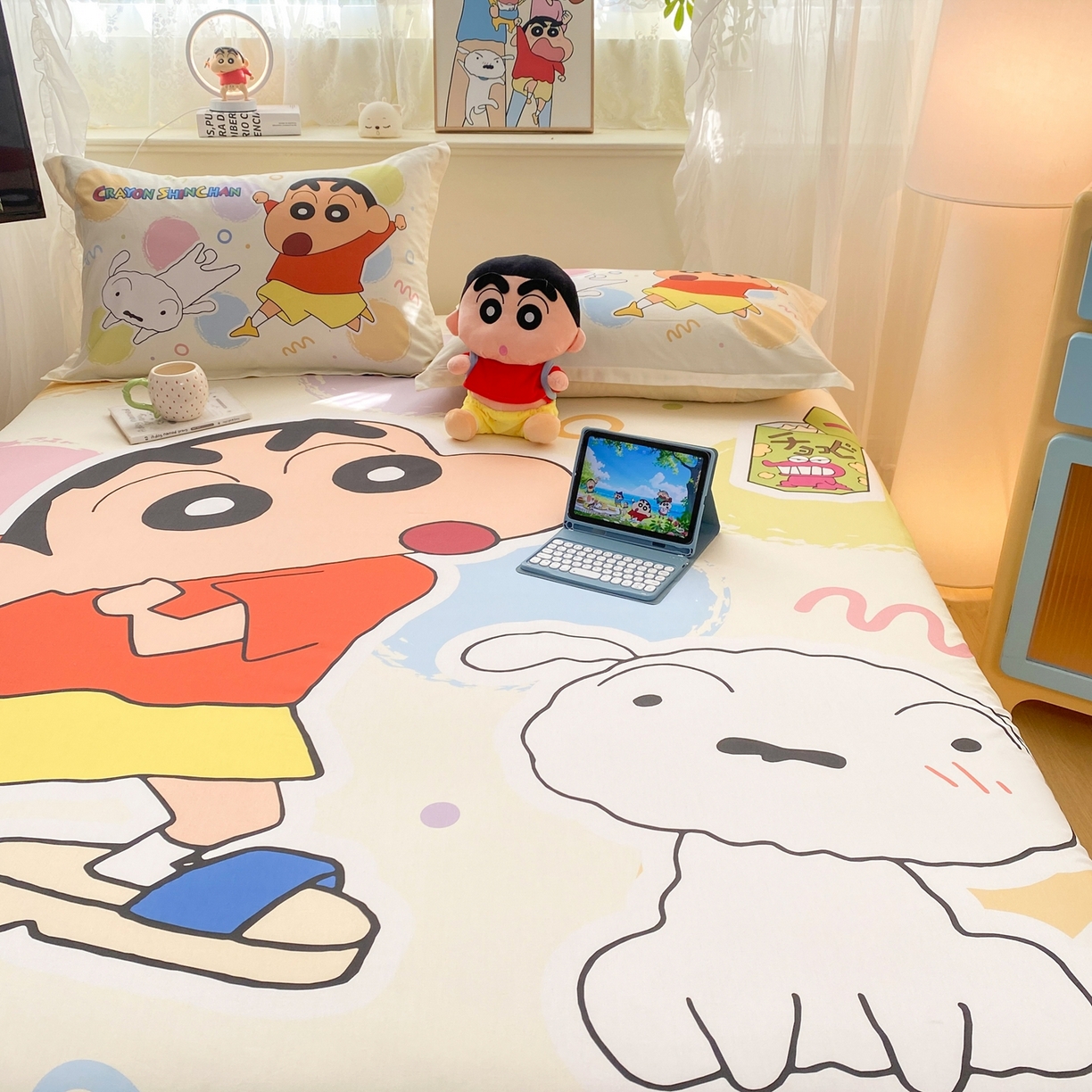 91家纺网 家纺一手货源 找家纺 博雅 2026新款蜡笔小新正版授权全棉纯棉大版床笠单件床笠单品单床笠 大版-彩色圈圈蜡笔小新