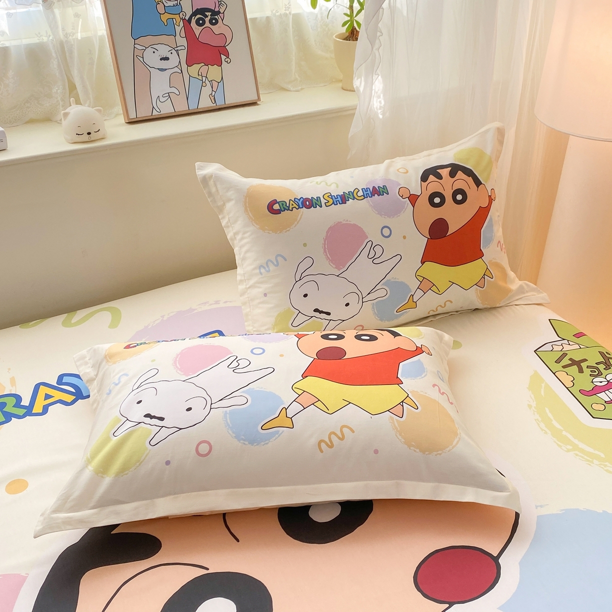 91家纺网 家纺一手货源 找家纺 博雅 2026新款蜡笔小新正版授权全棉纯棉大版床笠单件床笠单品单床笠 大版-彩色圈圈蜡笔小新