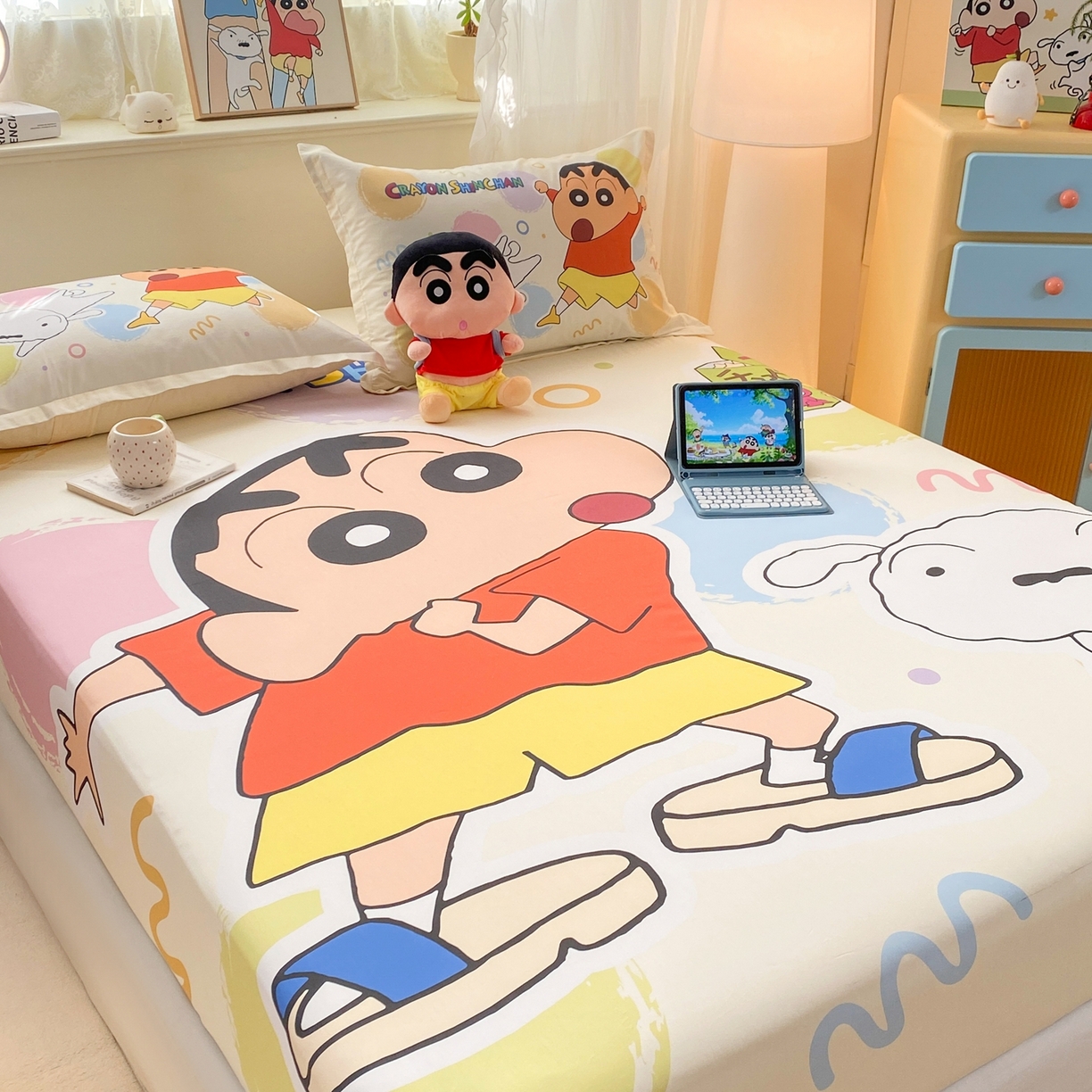 91家纺网 家纺一手货源 找家纺 博雅 2026新款蜡笔小新正版授权全棉纯棉大版床笠单件床笠单品单床笠 大版-彩色圈圈蜡笔小新