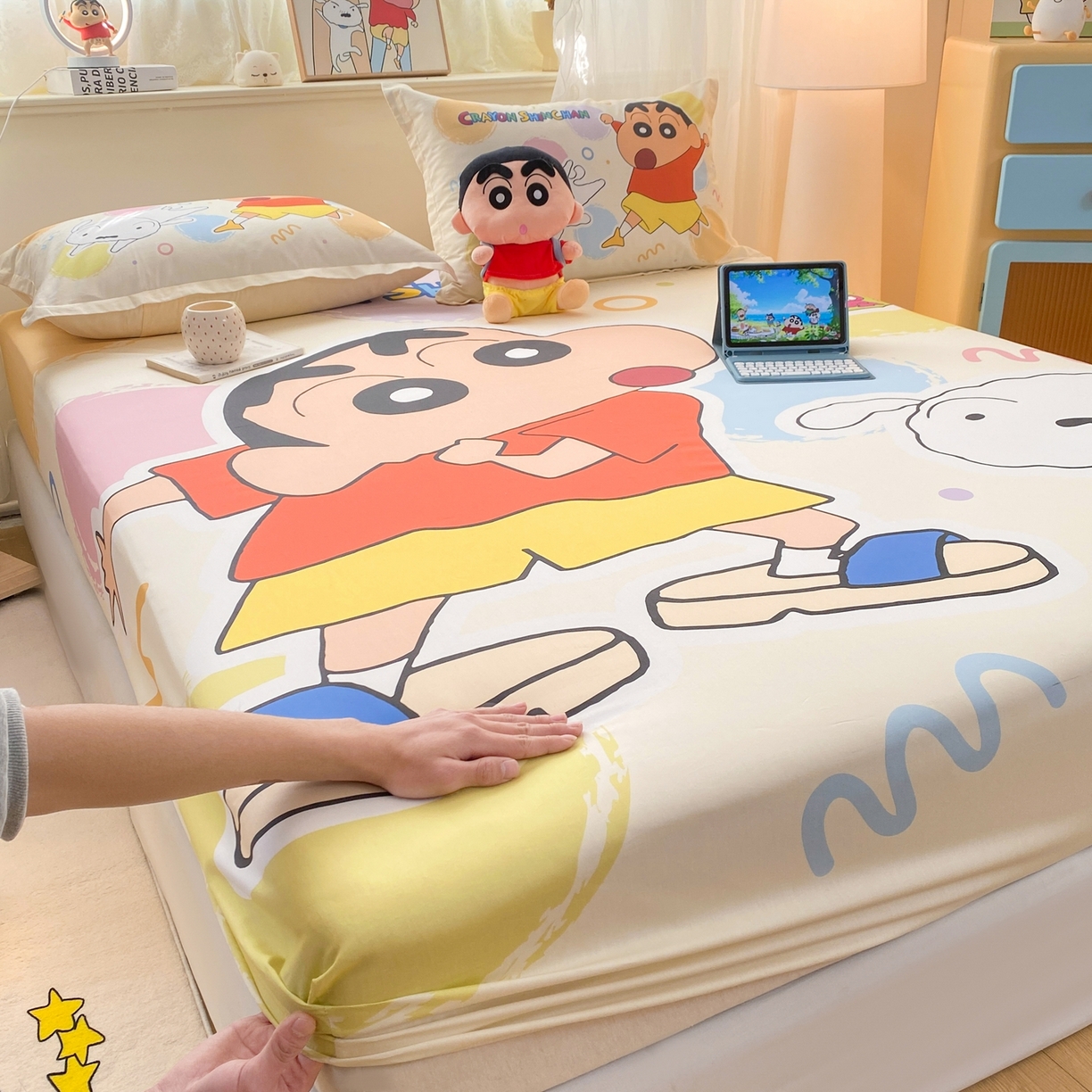 91家纺网 家纺一手货源 找家纺 博雅 2026新款蜡笔小新正版授权全棉纯棉大版床笠单件床笠单品单床笠 大版-彩色圈圈蜡笔小新