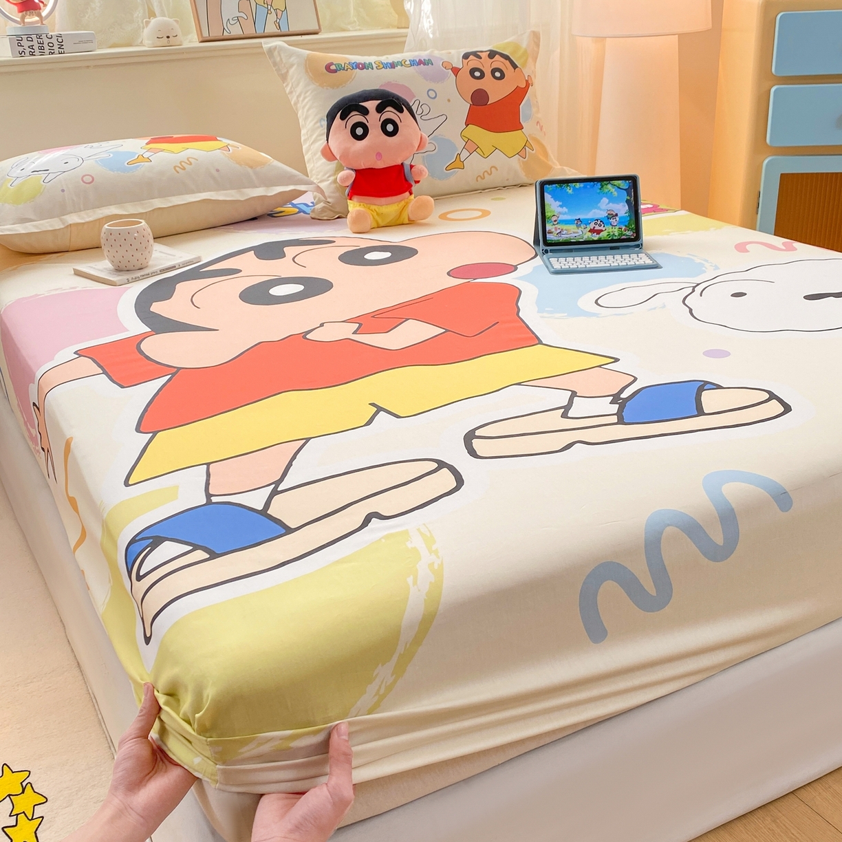 91家纺网 家纺一手货源 找家纺 博雅 2026新款蜡笔小新正版授权全棉纯棉大版床笠单件床笠单品单床笠 大版-彩色圈圈蜡笔小新