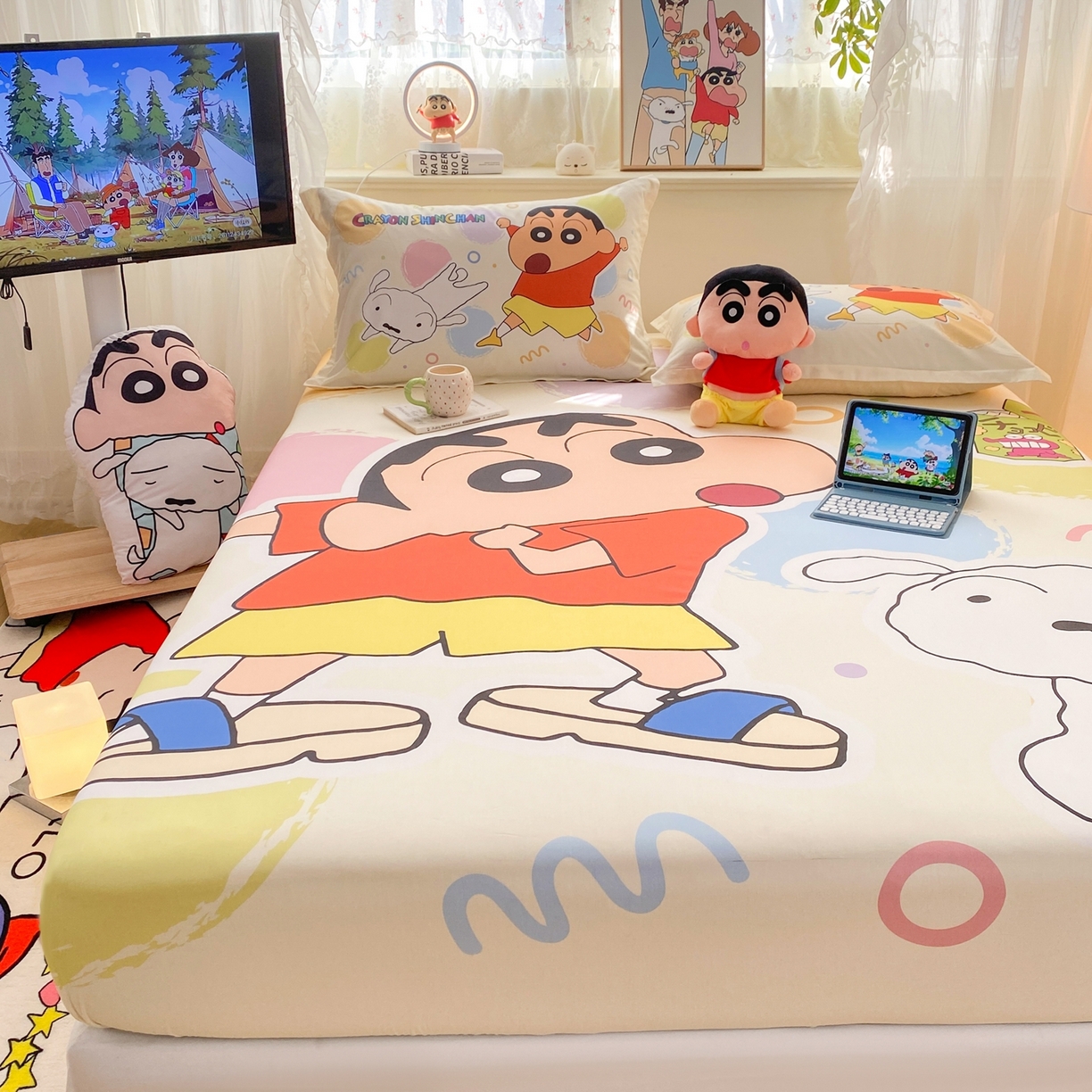 91家纺网 家纺一手货源 找家纺 博雅 2026新款蜡笔小新正版授权全棉纯棉大版床笠单件床笠单品单床笠 大版-彩色圈圈蜡笔小新