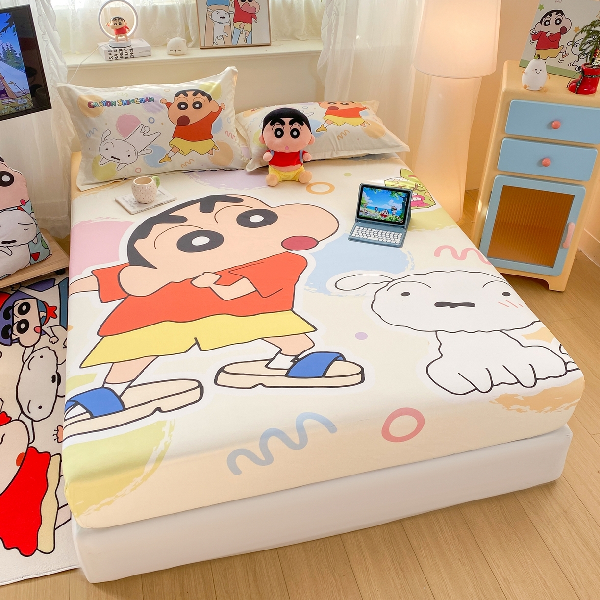 91家纺网 家纺一手货源 找家纺 博雅 2026新款蜡笔小新正版授权全棉纯棉大版床笠单件床笠单品单床笠 大版-彩色圈圈蜡笔小新