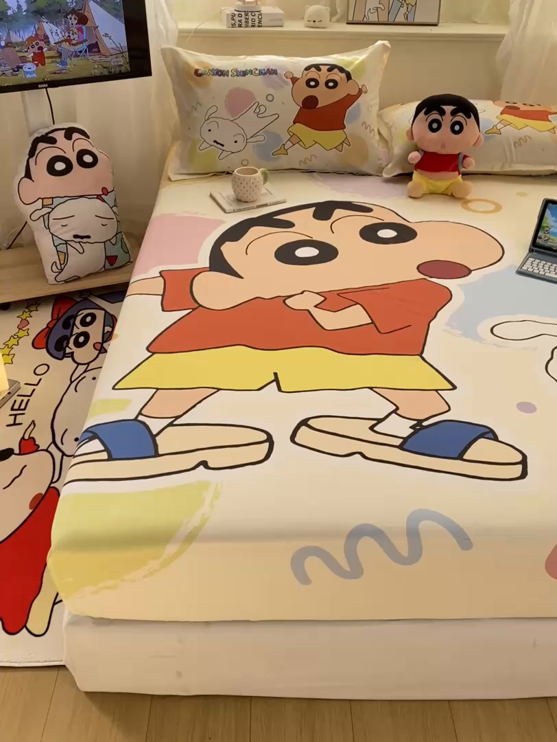 91家纺网 家纺一手货源 找家纺 博雅 2026新款蜡笔小新正版授权全棉纯棉大版床笠单件床笠单品单床笠 大版-彩色圈圈蜡笔小新