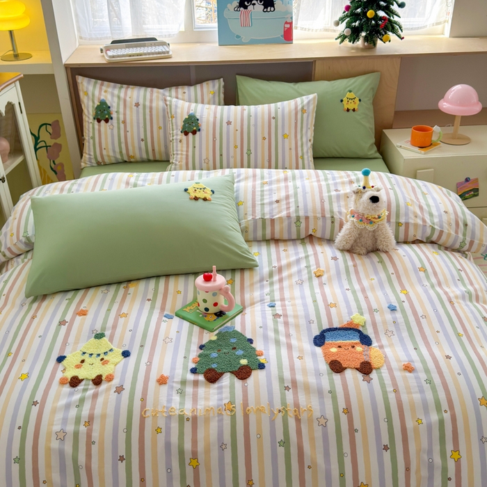 91家纺网 家纺一手货源 找家纺 如意朵 2026新款全棉纯棉毛巾绣四件套（第二批） 彩色星星