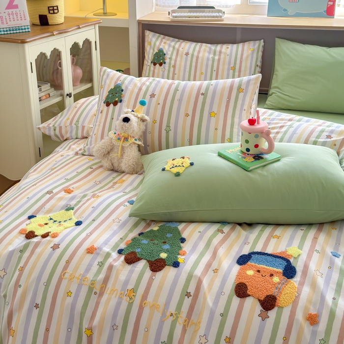 91家纺网 家纺一手货源 找家纺 如意朵 2026新款全棉纯棉毛巾绣四件套（第二批） 彩色星星