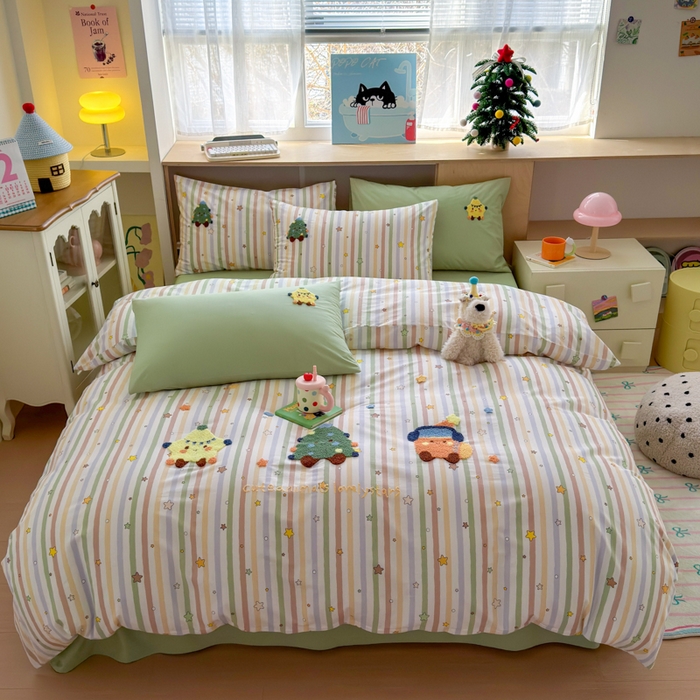 91家纺网 家纺一手货源 找家纺 如意朵 2026新款全棉纯棉毛巾绣四件套（第二批） 彩色星星