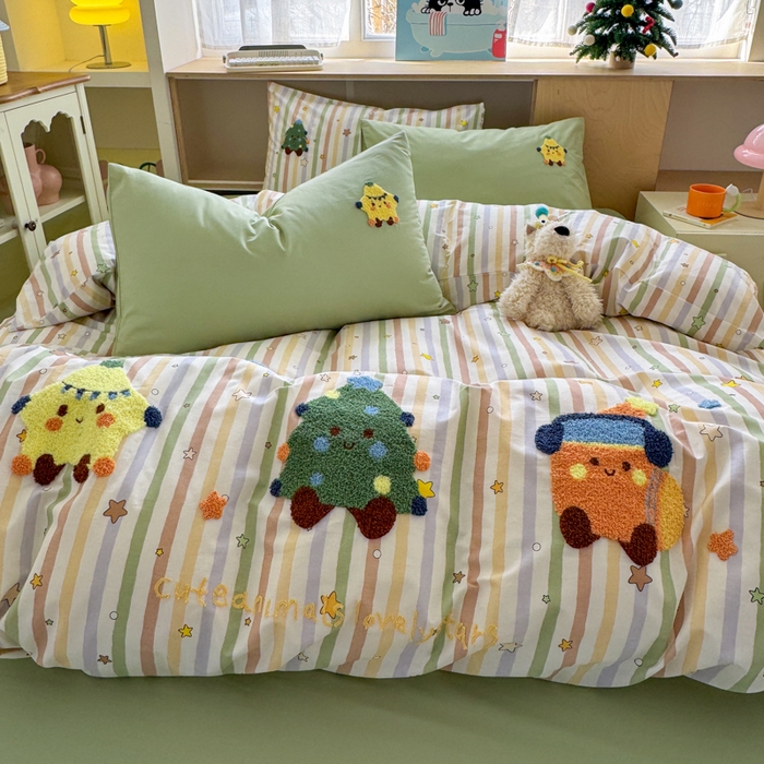 91家纺网 家纺一手货源 找家纺 如意朵 2026新款全棉纯棉毛巾绣四件套（第二批） 彩色星星