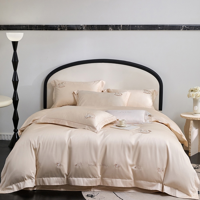 蒂爵 2026新款贡缎100支长绒棉全棉纯棉刺绣绣花四件套高端四件套-马上有钱 马上有钱-浅香槟