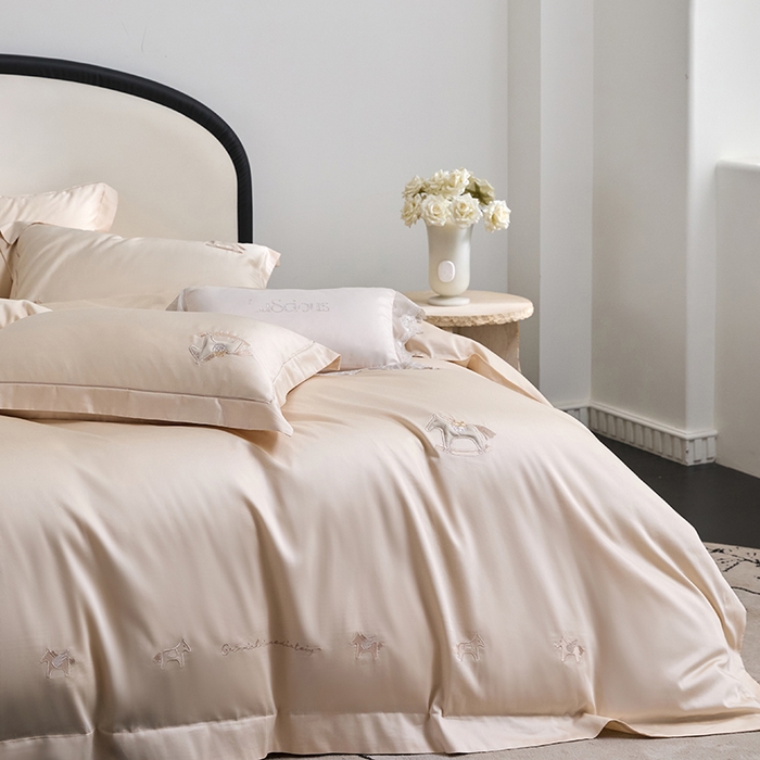 91家纺网 家纺一手货源 找家纺 蒂爵 2026新款贡缎100支长绒棉全棉纯棉刺绣绣花四件套高端四件套-马上有钱 马上有钱-浅香槟