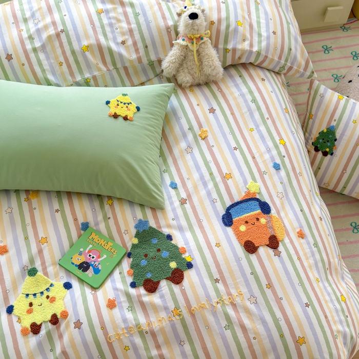 91家纺网 家纺一手货源 找家纺 如意朵 2026新款全棉纯棉毛巾绣四件套（第二批） 彩色星星