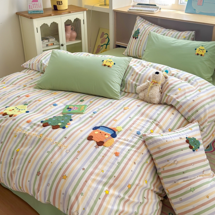 91家纺网 家纺一手货源 找家纺 如意朵 2026新款全棉纯棉毛巾绣四件套（第二批） 彩色星星